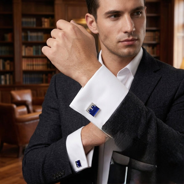 Contemporary Blue & Silver Cufflinks