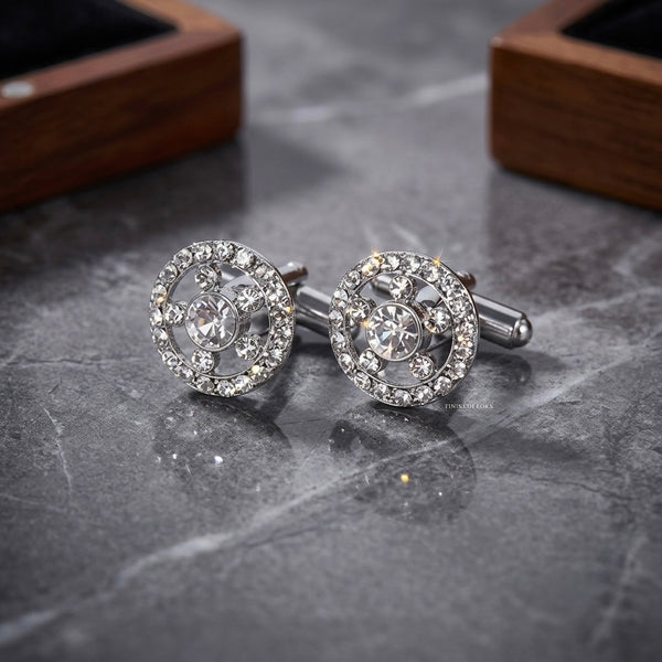 Elegant Crystal Circle Cufflinks