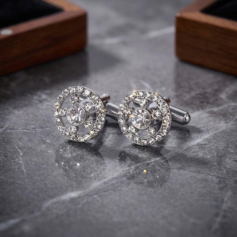 Elegant Crystal Circle Cufflinks