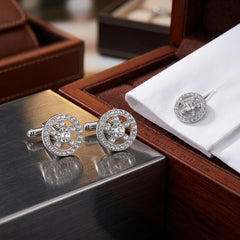 Elegant Crystal Circle Cufflinks