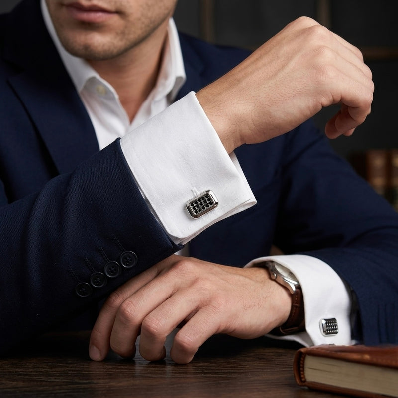 Modern Silver & Black Cufflinks