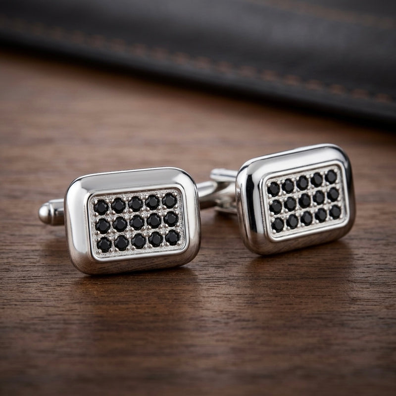 Modern Silver & Black Cufflinks