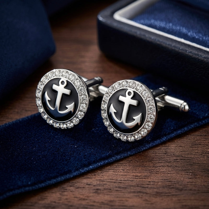 Nautical Anchor Crystal Cufflinks