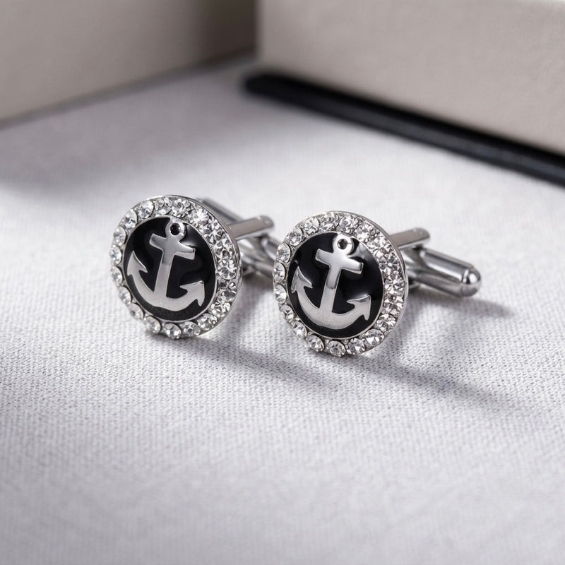 Nautical Anchor Crystal Cufflinks