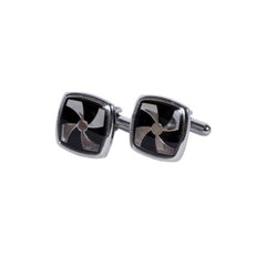 Sleek Black & Silver Geometric Cufflinks