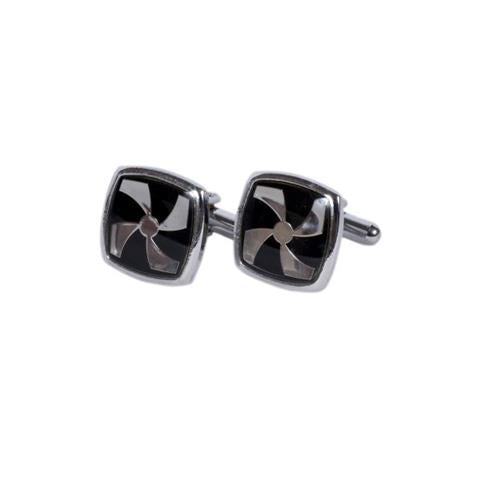 Sleek Black & Silver Geometric Cufflinks