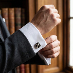 Sleek Black & Silver Geometric Cufflinks