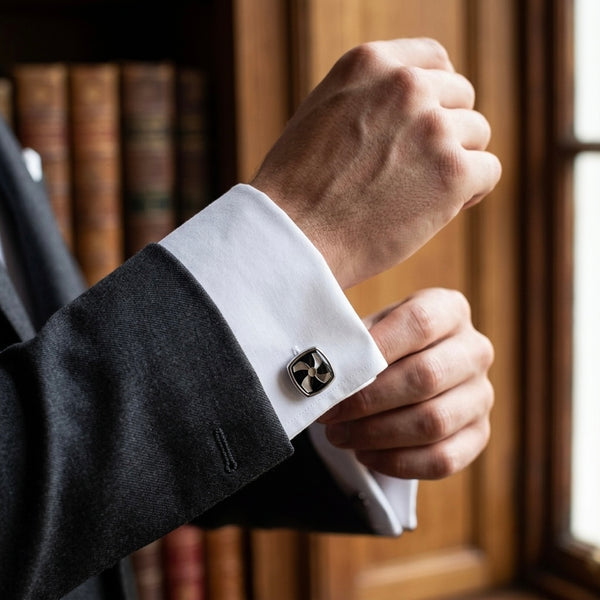 Sleek Black & Silver Geometric Cufflinks
