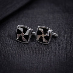 Sleek Black & Silver Geometric Cufflinks
