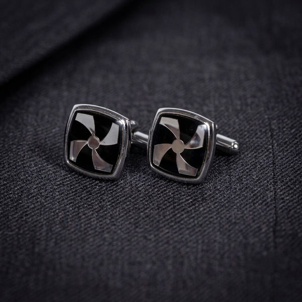 Sleek Black & Silver Geometric Cufflinks