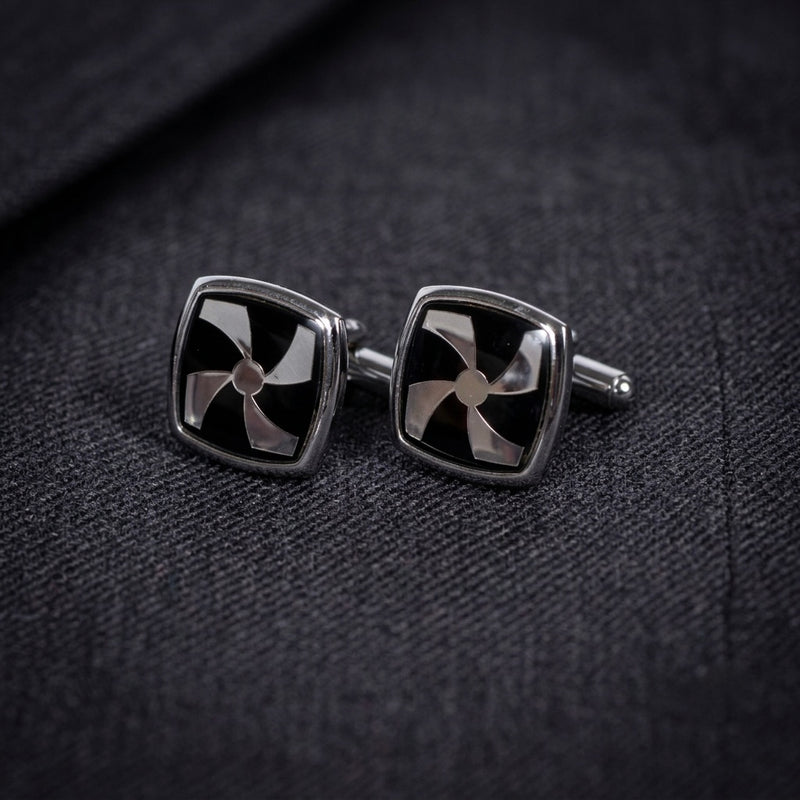 Sleek Black & Silver Geometric Cufflinks