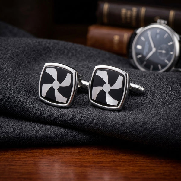 Sleek Black & Silver Geometric Cufflinks