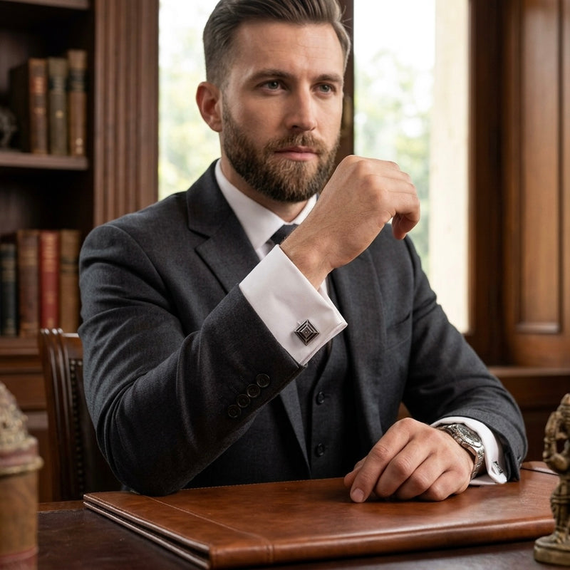 Geometric Gunmetal Cufflinks