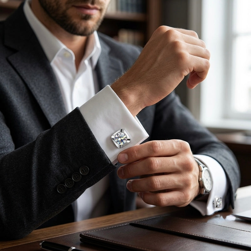Silver Crystal Square Cufflinks