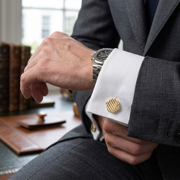 Geometric Crystal-Accented Gold Cufflinks