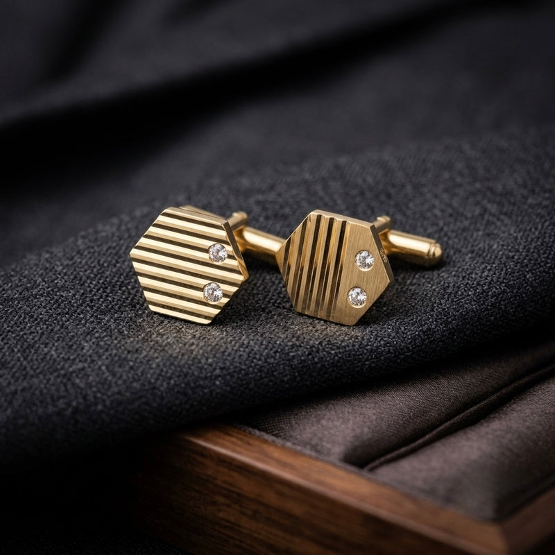 Geometric Crystal-Accented Gold Cufflinks