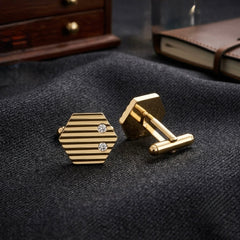 Geometric Crystal-Accented Gold Cufflinks