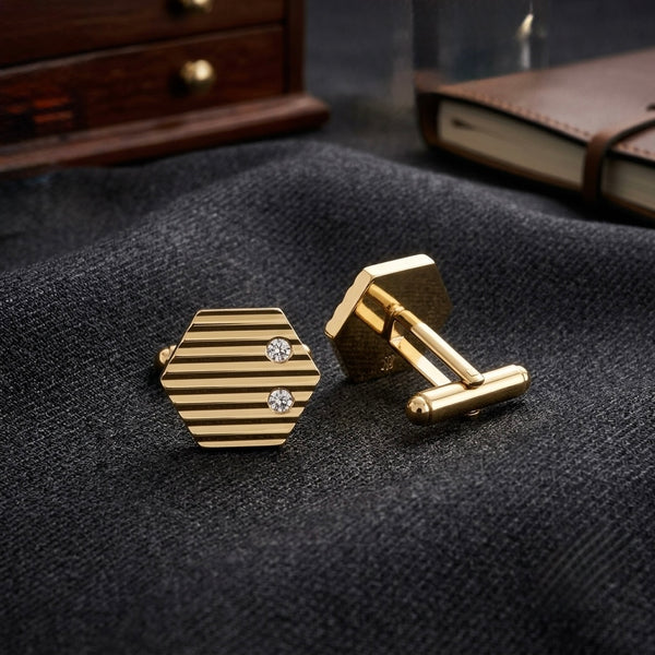 Geometric Crystal-Accented Gold Cufflinks