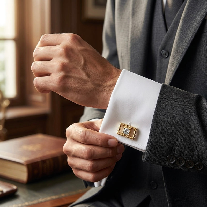 Open-Geometric Crystal Gold Cufflinks