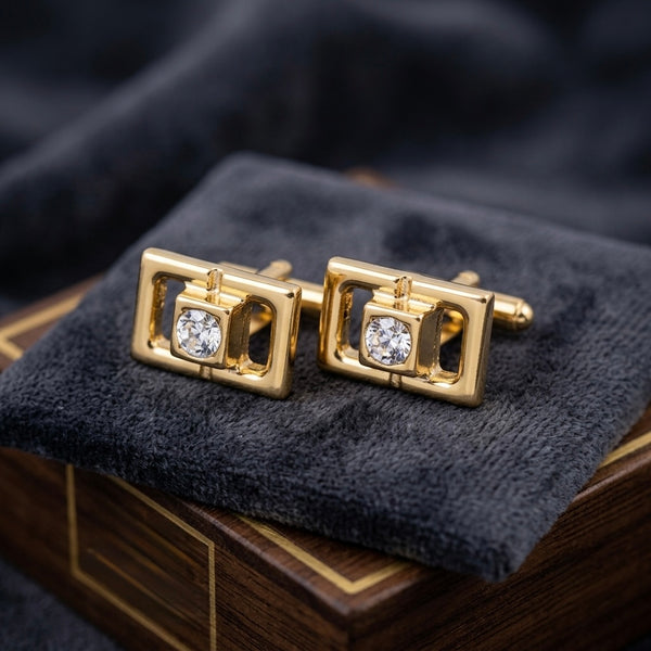 Open-Geometric Crystal Gold Cufflinks