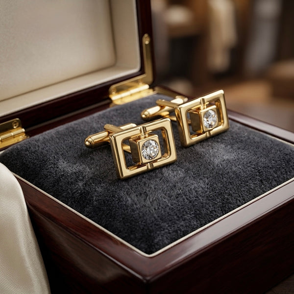 Open-Geometric Crystal Gold Cufflinks