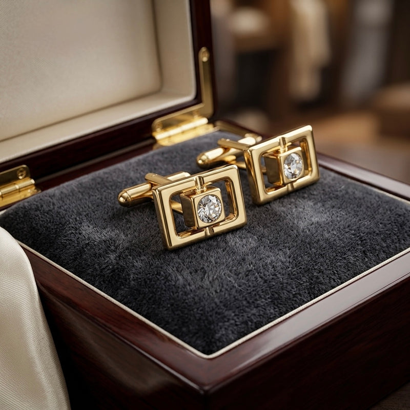 Open-Geometric Crystal Gold Cufflinks