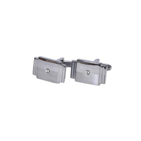 Silver Crystal Accent Rectangular Cufflinks