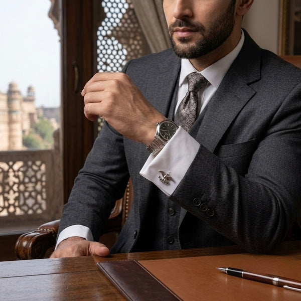 Silver Crystal Accent Rectangular Cufflinks