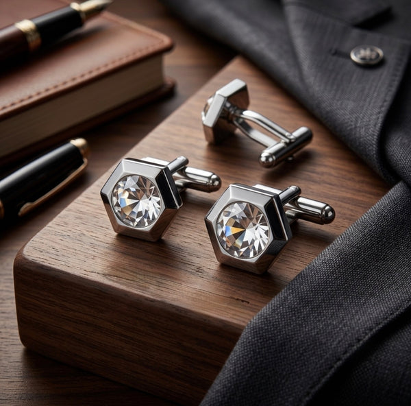 Hexagonal Crystal Solitaire Cufflinks