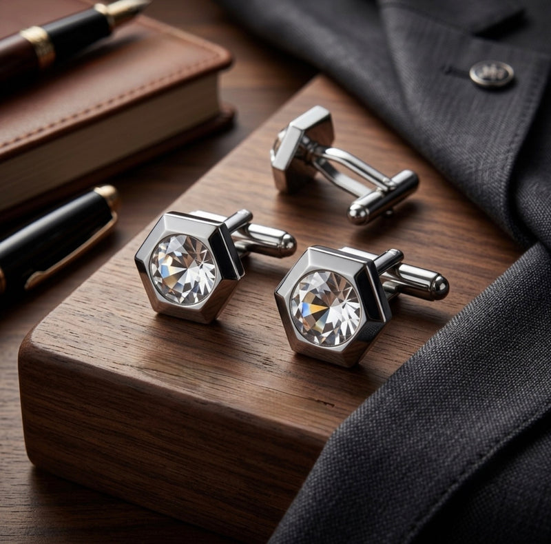 Hexagonal Crystal Solitaire Cufflinks
