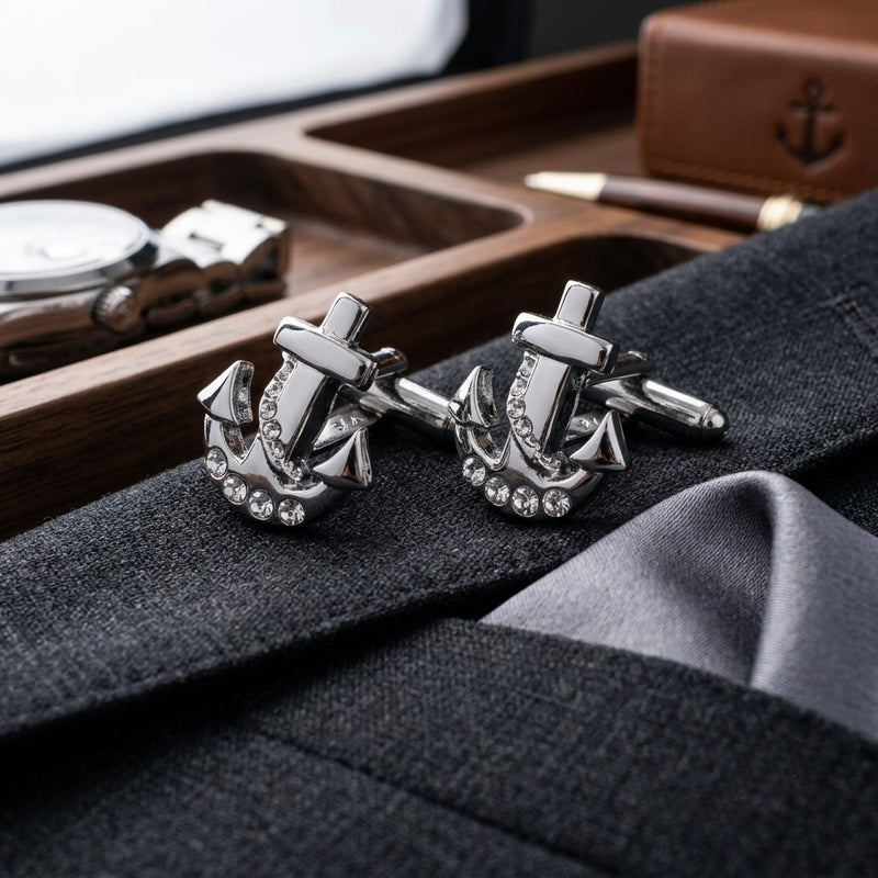 Silver-tone Anchor Cufflinks