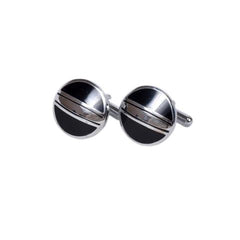 Modern Dual-Tone Onyx & Silver Circular Cufflinks