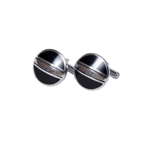 Modern Dual-Tone Onyx & Silver Circular Cufflinks