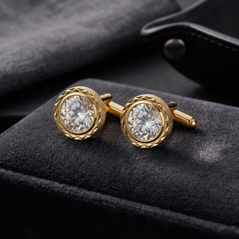 Classic Gold & Crystal Stud Cufflinks