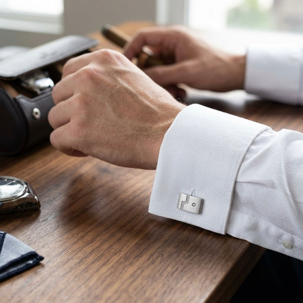 Contemporary Silver & Crystal Accent Cufflinks