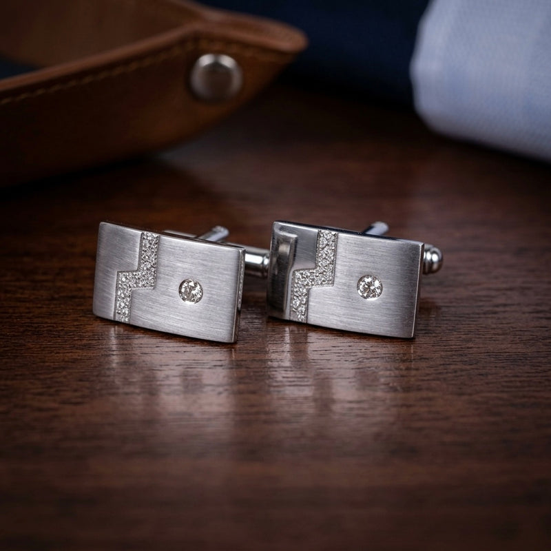 Contemporary Silver & Crystal Accent Cufflinks