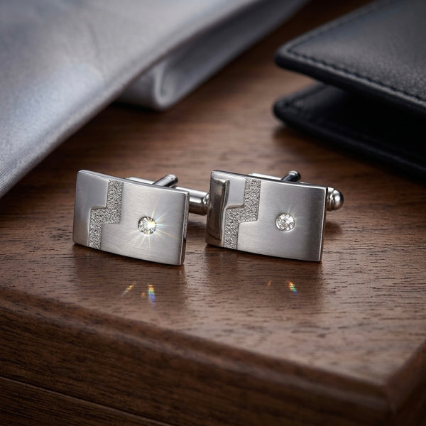 Contemporary Silver & Crystal Accent Cufflinks
