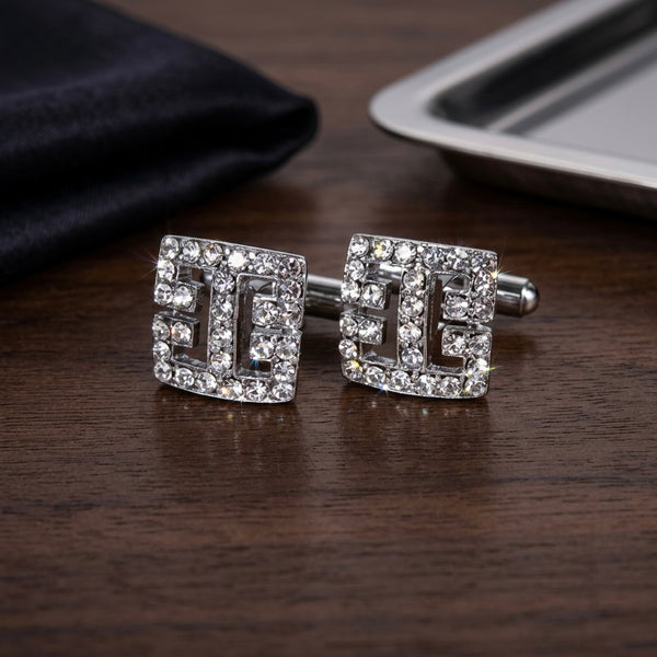 Contemporary Silver & Crystal Accent Cufflinks