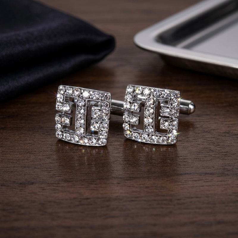 Contemporary Silver & Crystal Accent Cufflinks