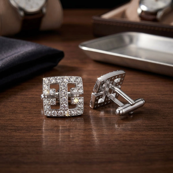 Contemporary Silver & Crystal Accent Cufflinks