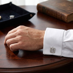 Contemporary Silver & Crystal Accent Cufflinks