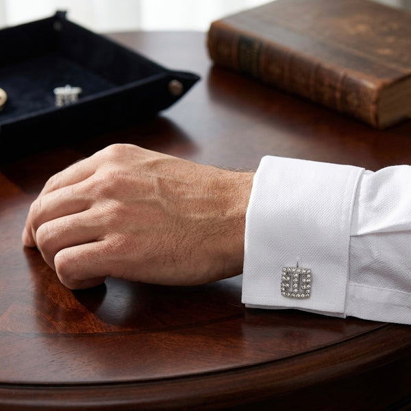 Contemporary Silver & Crystal Accent Cufflinks