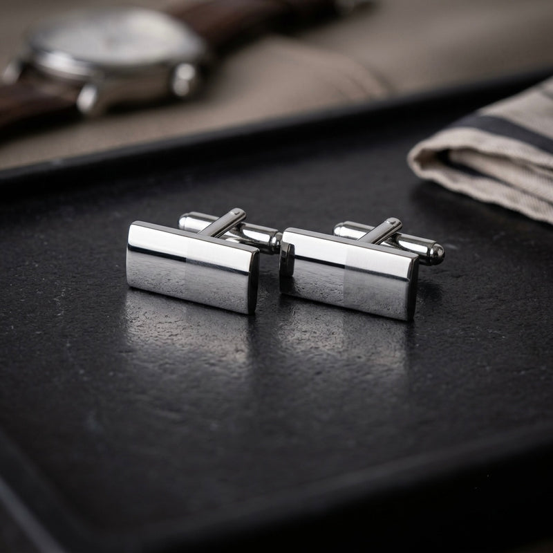 Polished Silver Classic Rectangular Cufflinks