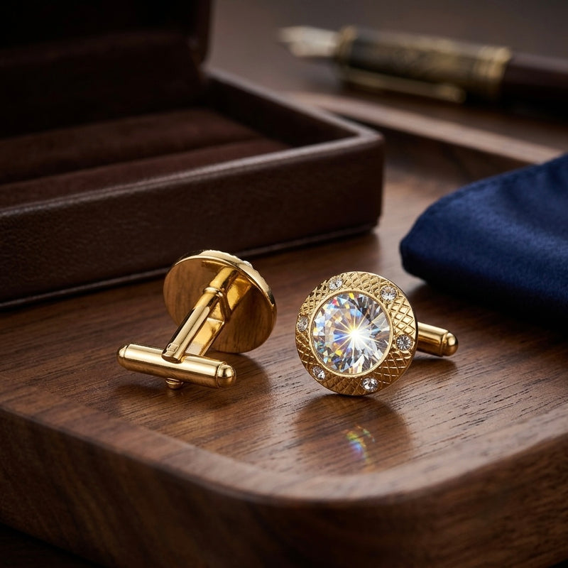 Classic Crystal & Gold-Tone Cufflinks