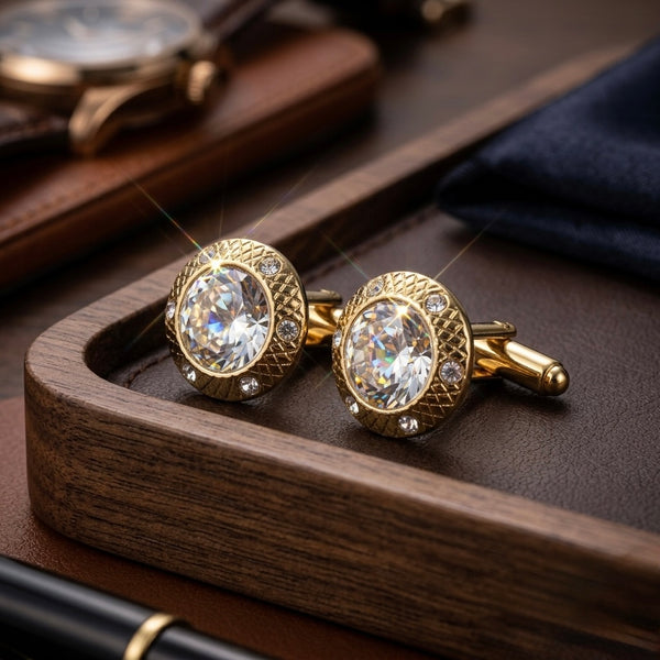 Classic Crystal & Gold-Tone Cufflinks