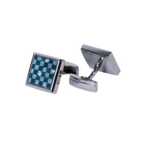 Teal & Mother-of-Pearl Checkerboard Square Cufflinks