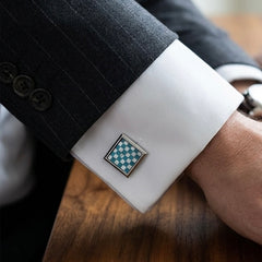 Teal & Mother-of-Pearl Checkerboard Square Cufflinks