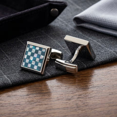 Teal & Mother-of-Pearl Checkerboard Square Cufflinks