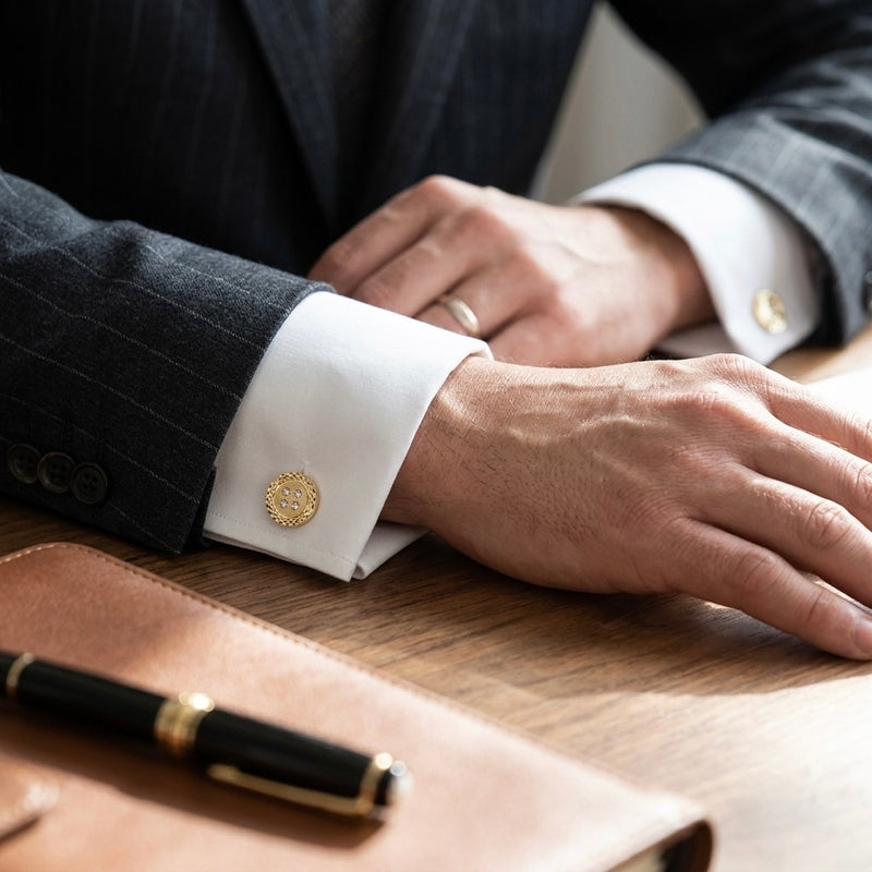 Gold-Tone Button-Design Cufflinks