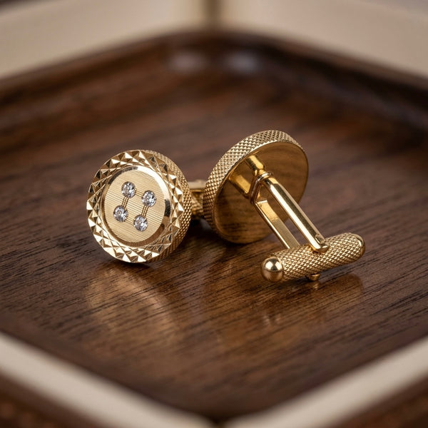 Gold-Tone Button-Design Cufflinks